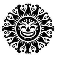 noir et blanc silhouette de une Soleil symbole avec une souriant content visage vecteur