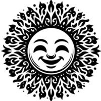 noir et blanc silhouette de une Soleil symbole avec une souriant content visage vecteur