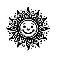 noir et blanc silhouette de une Soleil symbole avec une souriant content visage vecteur