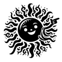 noir et blanc silhouette de une Soleil symbole avec une souriant content visage vecteur