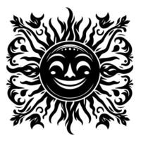 noir et blanc silhouette de une Soleil symbole avec une souriant content visage vecteur