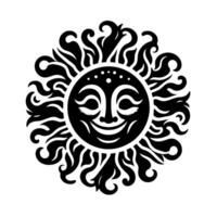 noir et blanc silhouette de une Soleil symbole avec une souriant content visage vecteur