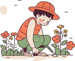 jardinage. plantation. travail dans le jardin. mignonne illustration. vecteur