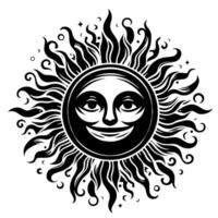 noir et blanc silhouette de une Soleil symbole avec une souriant content visage vecteur