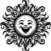 noir et blanc silhouette de une Soleil symbole avec une souriant content visage vecteur