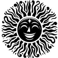 noir et blanc silhouette de une Soleil symbole avec une souriant content visage vecteur