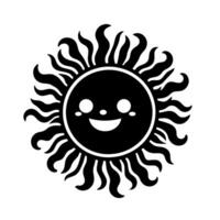 noir et blanc silhouette de une Soleil symbole avec une souriant content visage vecteur