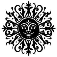 noir et blanc silhouette de une Soleil symbole avec une souriant content visage vecteur