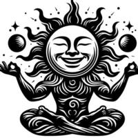 noir et blanc silhouette de une Soleil symbole avec une souriant content visage vecteur