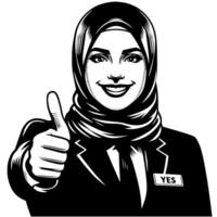 noir et blanc silhouette de une groupe de une femelle musulman femme en portant les pouces en haut dans une décontractée tenue vecteur