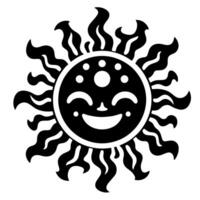 noir et blanc silhouette de une Soleil symbole avec une souriant content visage vecteur