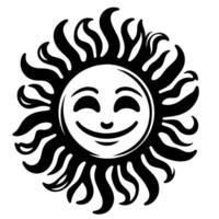 noir et blanc silhouette de une Soleil symbole avec une souriant content visage vecteur