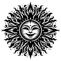 noir et blanc silhouette de une Soleil symbole avec une souriant content visage vecteur