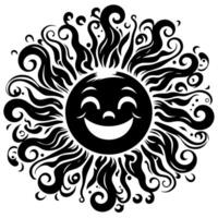 noir et blanc silhouette de une Soleil symbole avec une souriant content visage vecteur