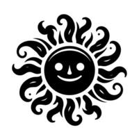 noir et blanc silhouette de une Soleil symbole avec une souriant content visage vecteur