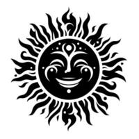 noir et blanc silhouette de une Soleil symbole avec une souriant content visage vecteur