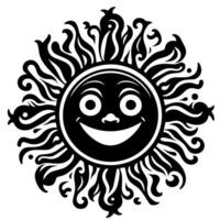 noir et blanc silhouette de une Soleil symbole avec une souriant content visage vecteur