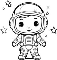 mignonne astronaute garçon dessin animé. coloration livre. vecteur