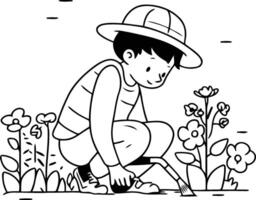 jardinage. plantation. travail dans le jardin. mignonne illustration. vecteur
