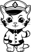 noir et blanc dessin animé police chat illustration pour coloration livre vecteur