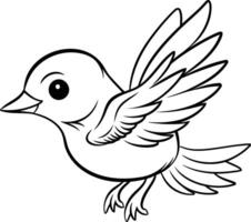 noir et blanc dessin animé illustration de mignonne peu oiseau personnage coloration livre vecteur