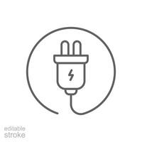 électrique prise de courant icône. Facile contour style. électrique prise, pouvoir, connecter, corde, électro, électricien, câble, fil, énergie concept. mince ligne symbole. isolé. modifiable accident vasculaire cérébral. vecteur