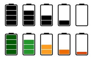 batterie charge niveau ensemble collection. niveau batterie énergie. batterie capacité charge icône. plat style vecteur