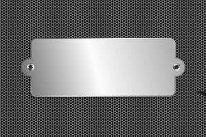 3d Nom gravure argent plaque, brillant Vide acier métal assiette sur foncé la grille Contexte acier métal texture surface vecteur