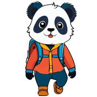une dessin animé Panda ours avec une sac à dos vecteur