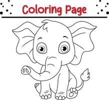 mignonne l'éléphant coloration page. animal coloration livre pour des gamins vecteur