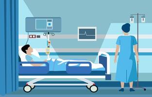 malade patient avec femelle infirmière dans hôpital hospitalisé pièce vecteur