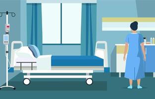 retour vue de femelle infirmière dans hôpital hospitalisé pièce avec vide lit vecteur