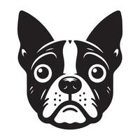 chien logo - un anxieux Boston terrier chien visage illustration dans noir et blanc vecteur