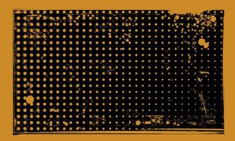 foncé grunge graveleux demi-teinte modèle Jaune points sur noir Contexte affligé déversé encre Cadre conception vecteur