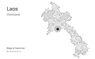 Laos carte avec une Capitale de vientiane montré dans une puce électronique modèle avec processeur. gouvernement électronique. monde des pays Plans. puce électronique séries vecteur