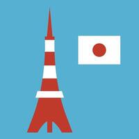 tokyo la tour et Japonais drapeau icône ensemble isolé sur bleu Contexte. vecteur