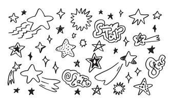 ensemble d'étoiles dessinées à la main. collection de doodles étoiles sur fond blanc. vecteur