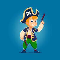 dessin animé marrant enfant garçon pirate corsaire avec pistolets vecteur