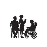 grand-parent silhouette illustration avec petit enfant sur blanc Contexte. vieux couple logo vecteur