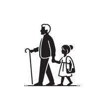 grand-parent silhouette illustration avec petit enfant sur blanc Contexte. vieux couple logo vecteur