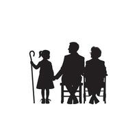 grand-parent silhouette illustration avec petit enfant sur blanc Contexte. vieux couple logo vecteur