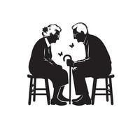 grand-parent silhouette illustration avec petit enfant sur blanc Contexte. vieux couple logo vecteur