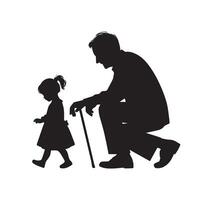 grand-parent silhouette illustration avec petit enfant sur blanc Contexte. vieux couple logo vecteur