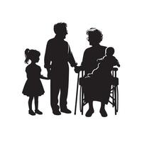 grand-parent silhouette illustration avec petit enfant sur blanc Contexte. vieux couple logo vecteur