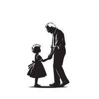 grand-parent silhouette illustration avec petit enfant sur blanc Contexte. vieux couple logo vecteur