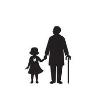 grand-parent silhouette illustration avec petit enfant sur blanc Contexte. vieux couple logo vecteur