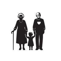 grand-parent silhouette illustration avec petit enfant sur blanc Contexte. vieux couple logo vecteur