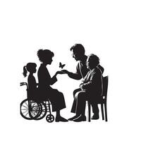 grand-parent silhouette illustration avec petit enfant sur blanc Contexte. vieux couple logo vecteur