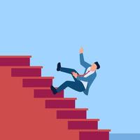gens tomber sur le escaliers de premier plan bas, une métaphore pour le chute de entreprise. Facile plat conceptuel illustration. vecteur