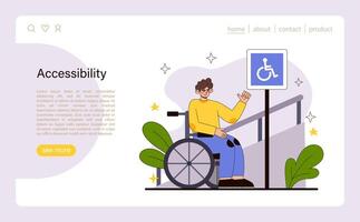 accessibilité concept. une la personne dans une fauteuil roulant salue le journée vecteur